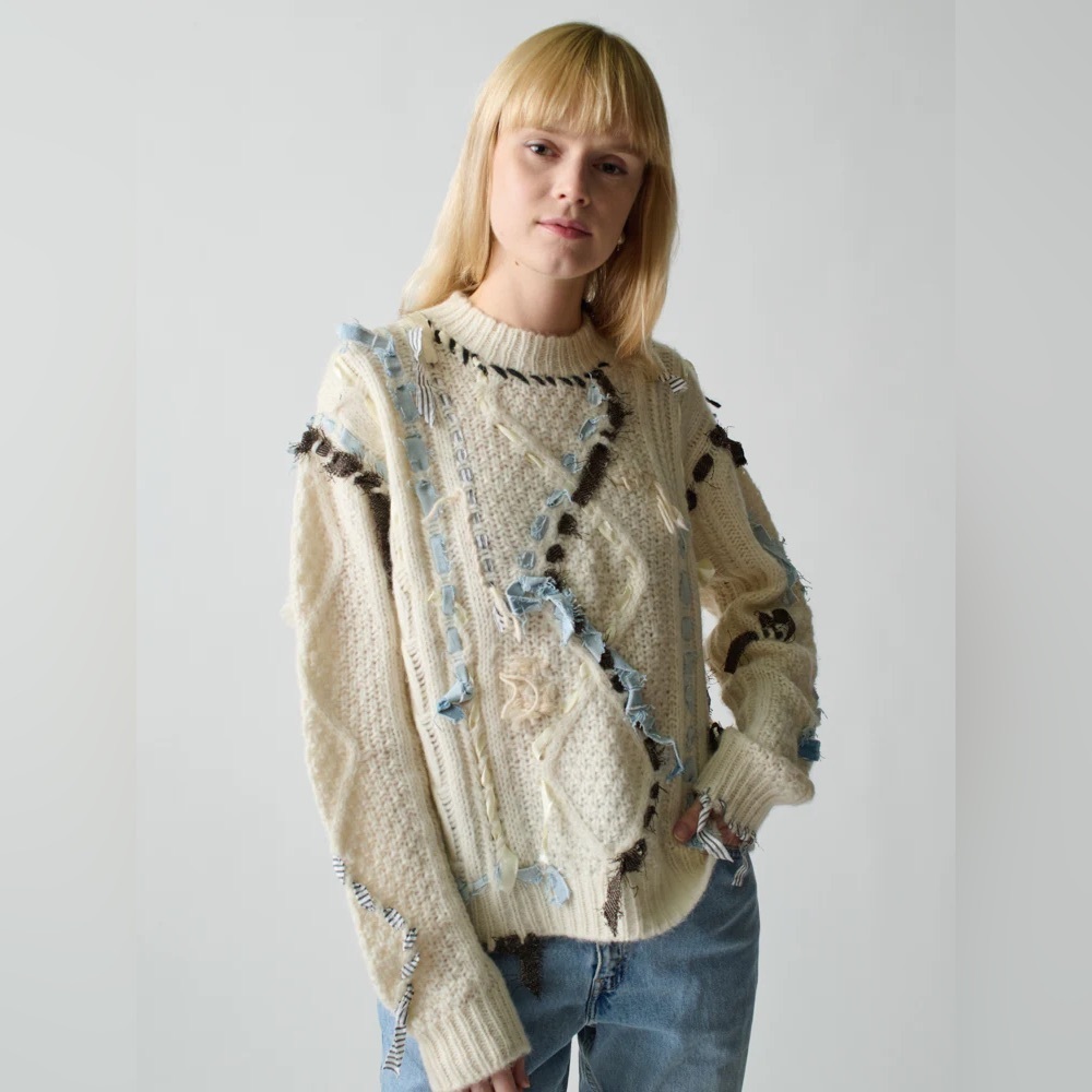 Lingua Franca Jade Cable Knit Crewneck Sweater Alpaca Wool Size 2x